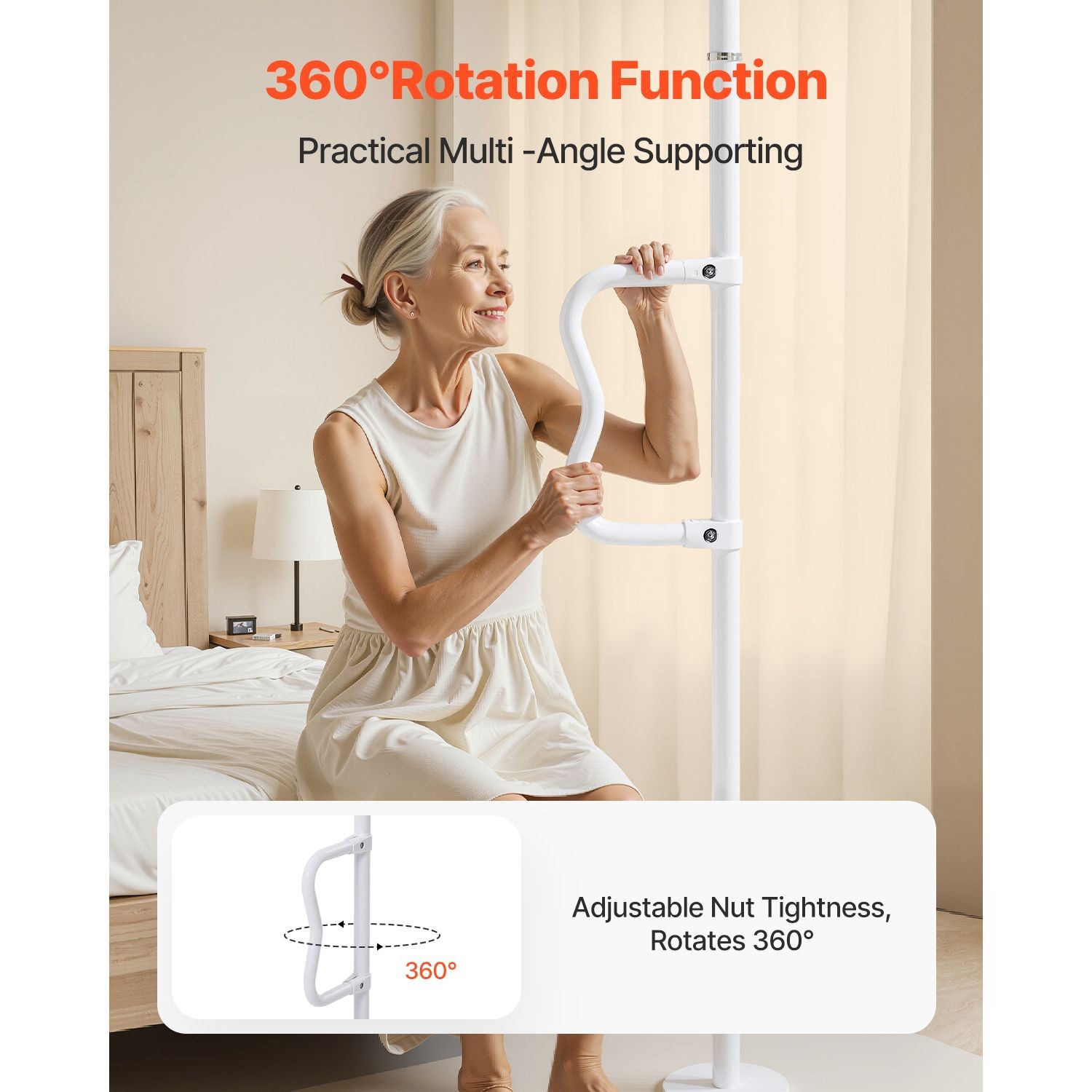 Floor – to – Ceiling Transfer Pole, Tension Mounted Bathroom Grab Bar with Anti