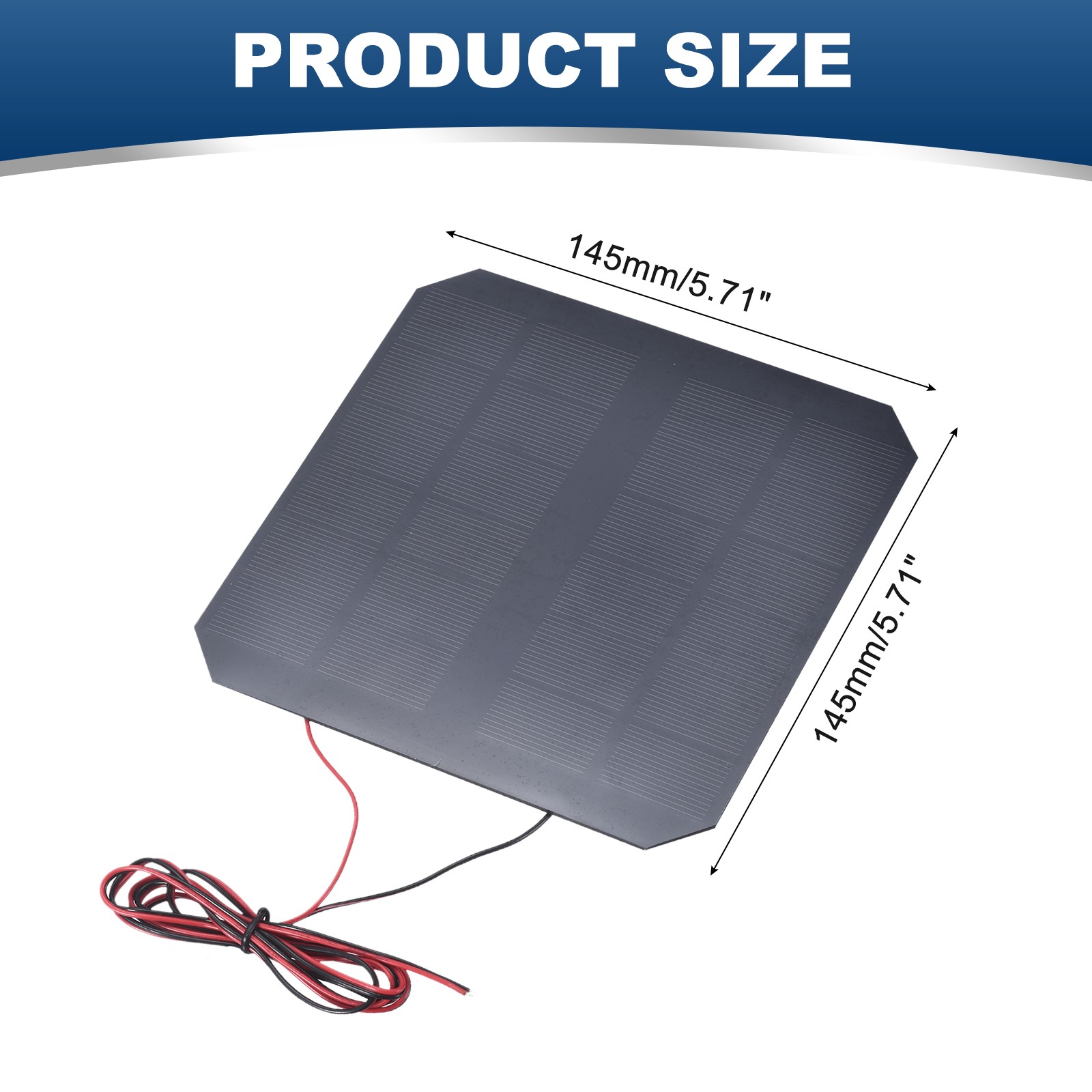 6V 3W 500mA Mini Solar Panels with Cable, 145 x 145mm