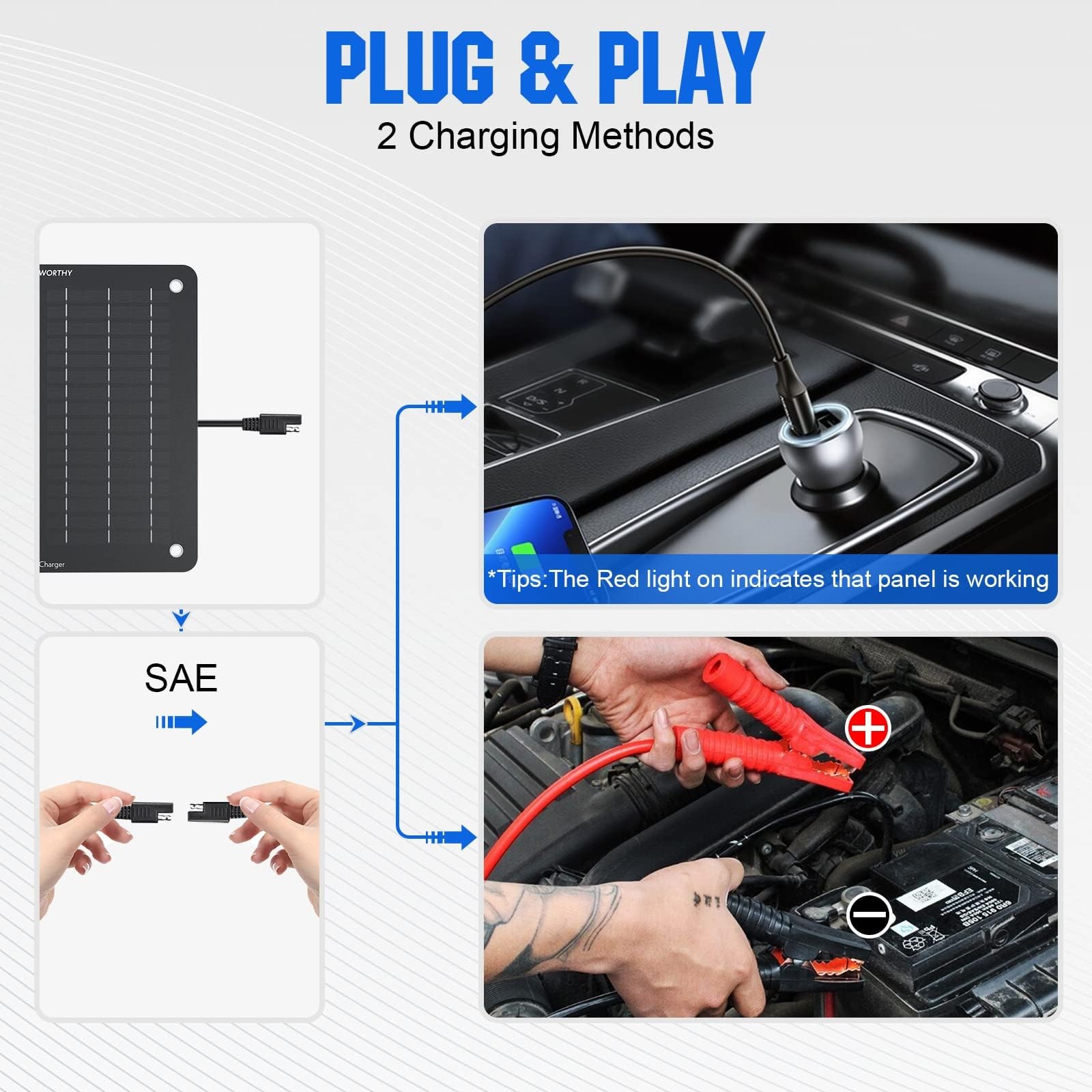 10W Solar Battery Charger Waterproof Trickle Charge Car Boat Rv Motorcycle Ou…