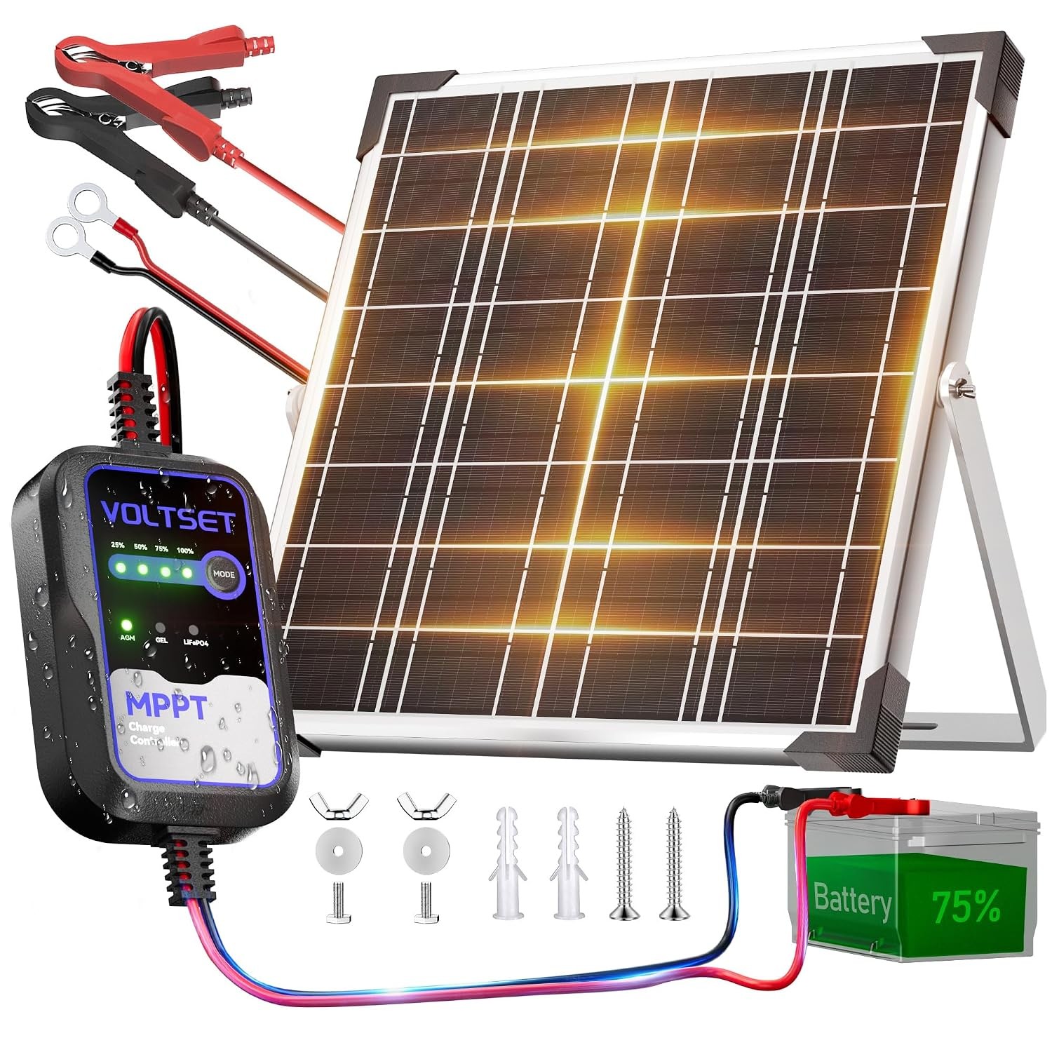 20W 12V Solar Panel Kit with MPPT Controller Solar Battery Trickle Charger