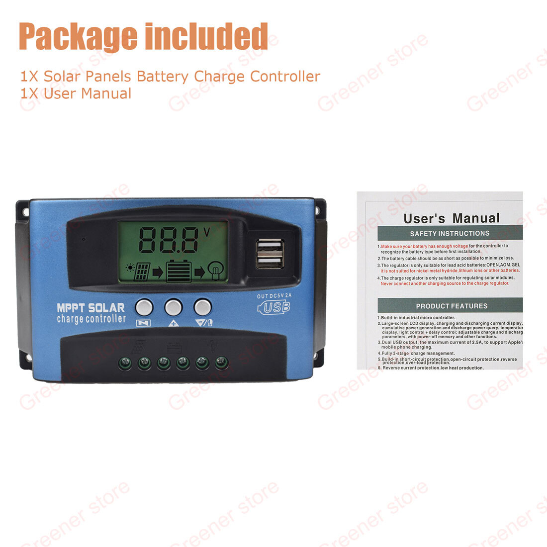 MPPT 30A 50A 60A 80A 100A Solar Panel Regulator Charge Controller Auto 12V/24V