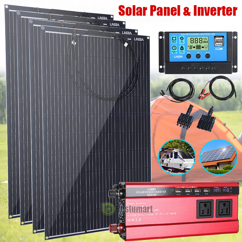 5000W Power Inverter w/ Solar Panel Kit 12V Off Grid For Home RV Camping