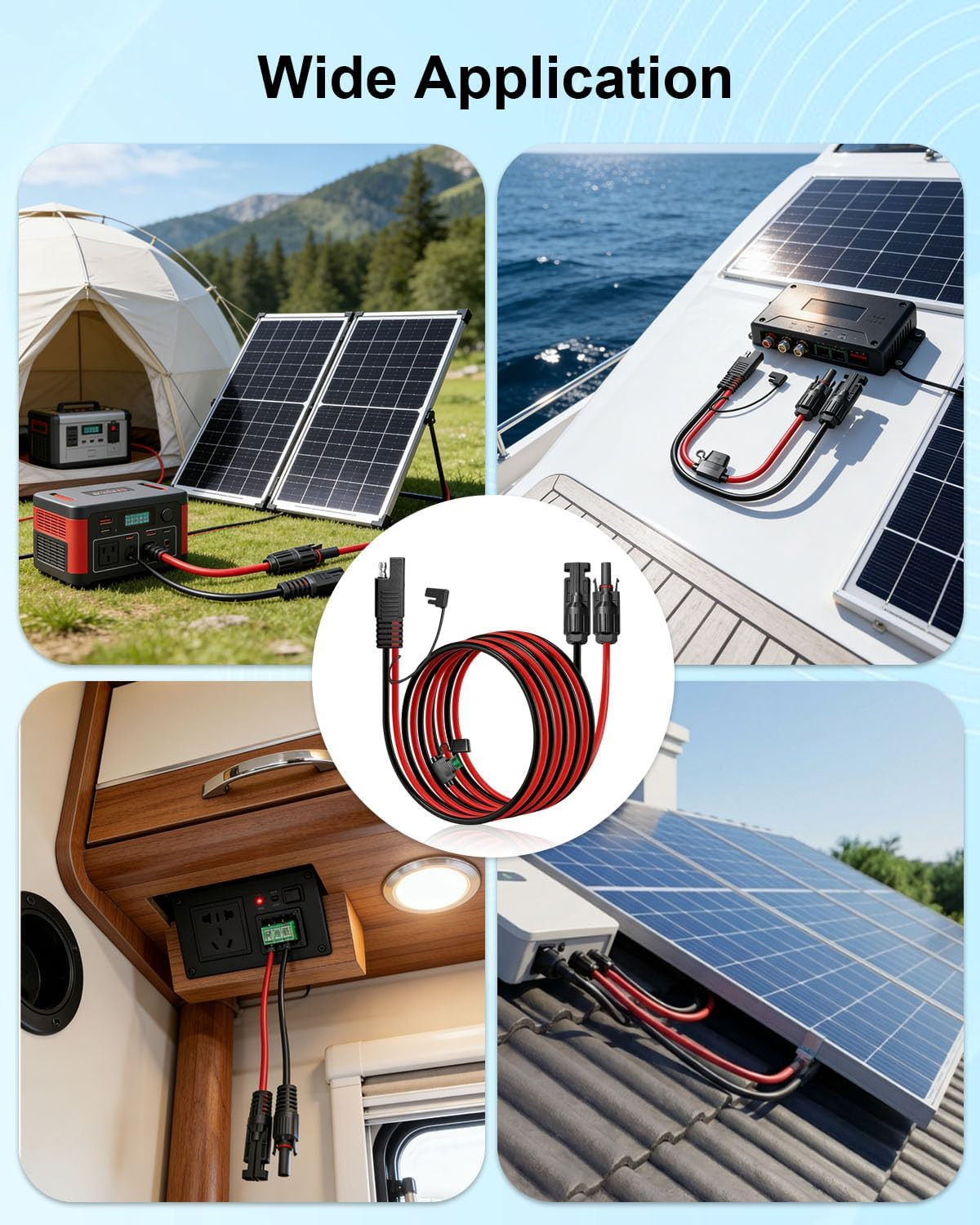 Solar Panel Connector to SAE Adapter Cable, 20FT 10AWG Solar Extension Cable wit