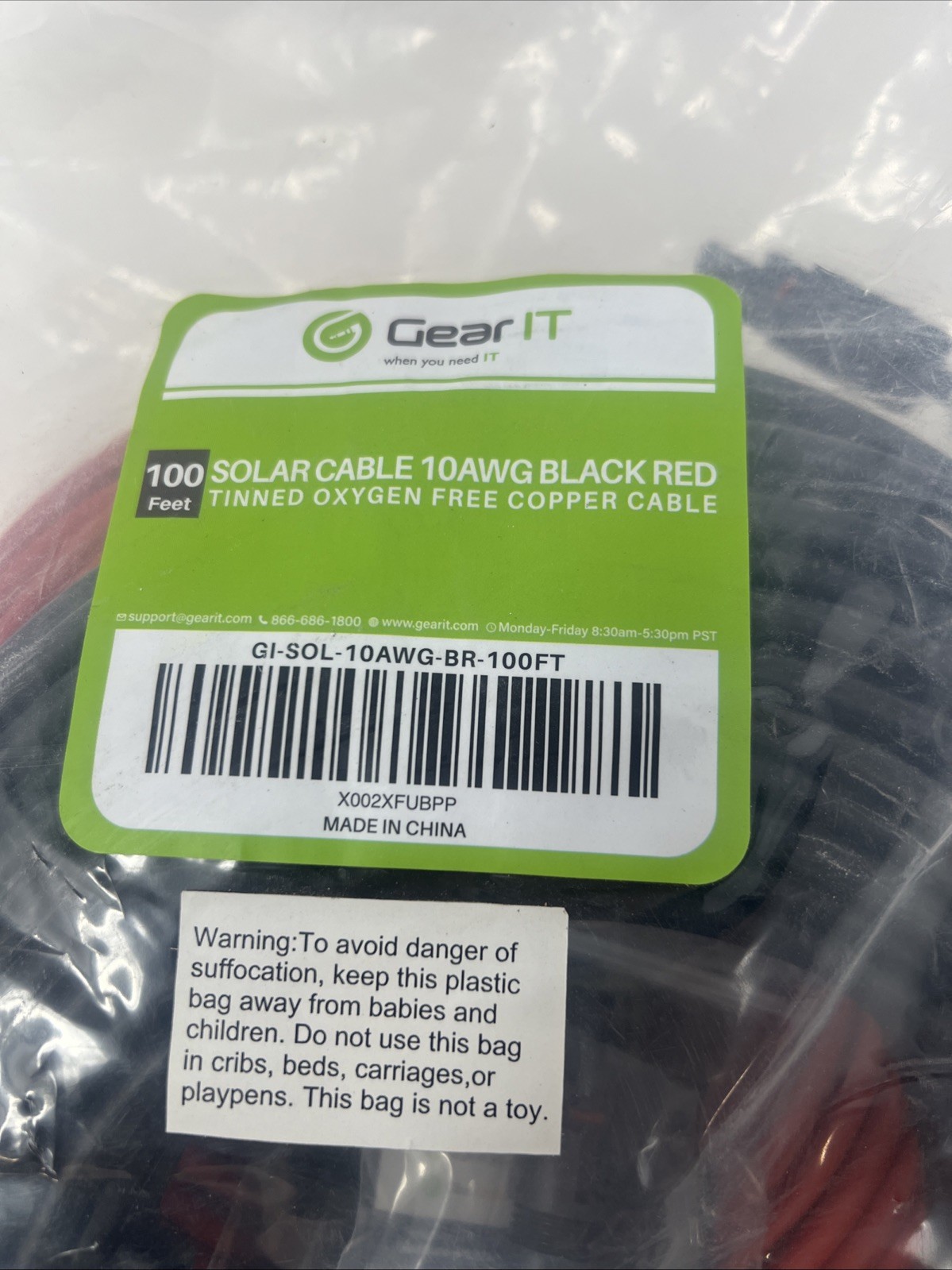 Gearit 10AWG Solar Extension Cable (100FT Black – 100Ft Red) Male to Female Sola