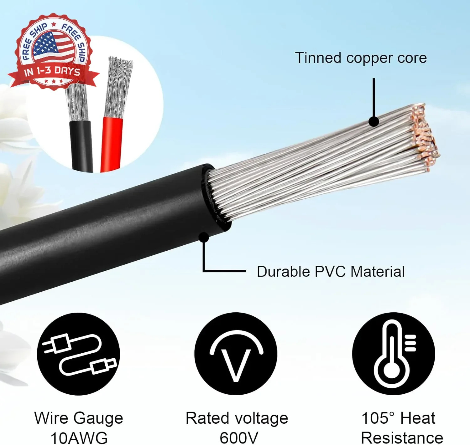 10AWG Solar Panel to SAE Adapter Cable 3FT SAE Plug Cable PV Solar Extension Wir