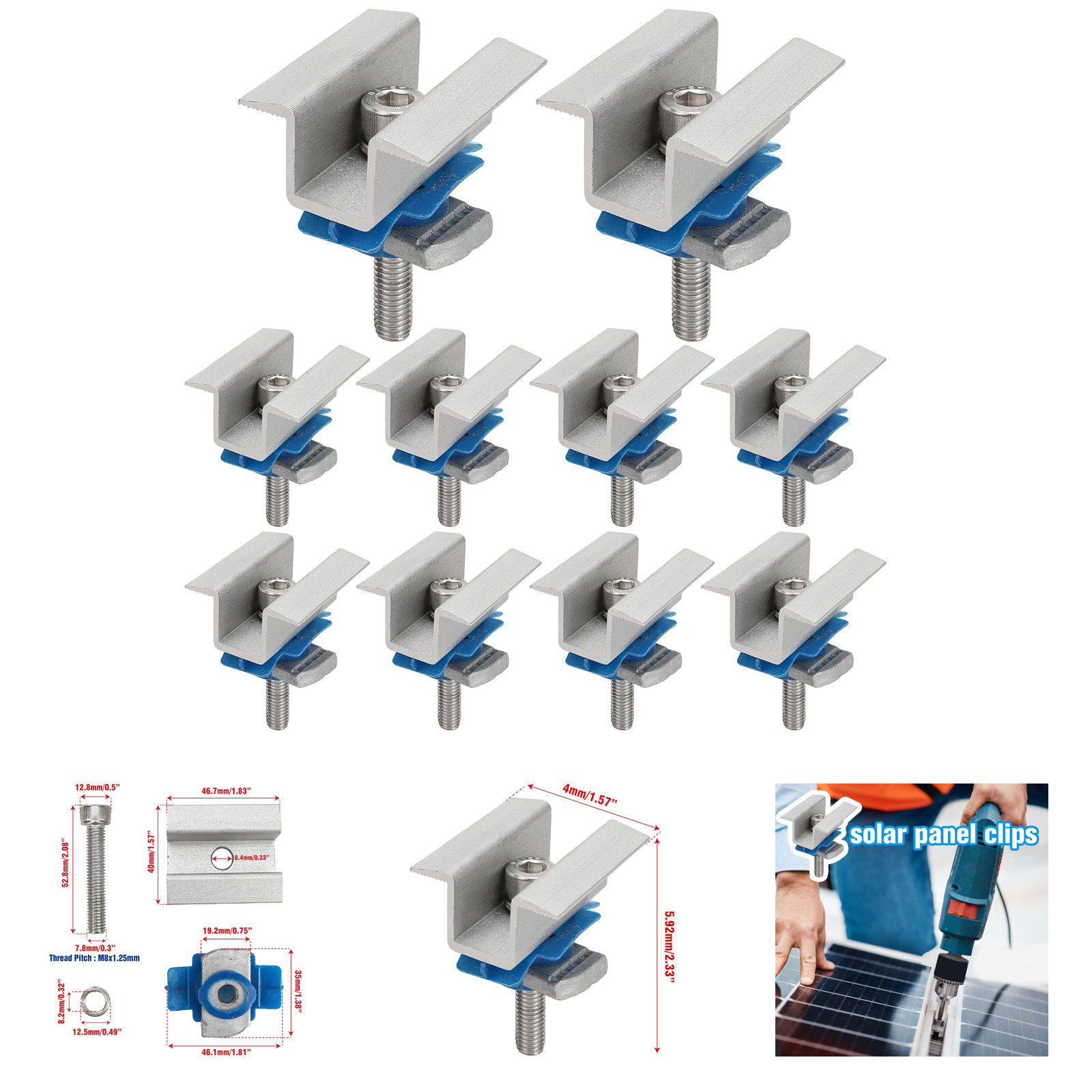 10 Pcs Adjustable Solar Panel Mounting Brackets Aluminum Support Clips for Roof