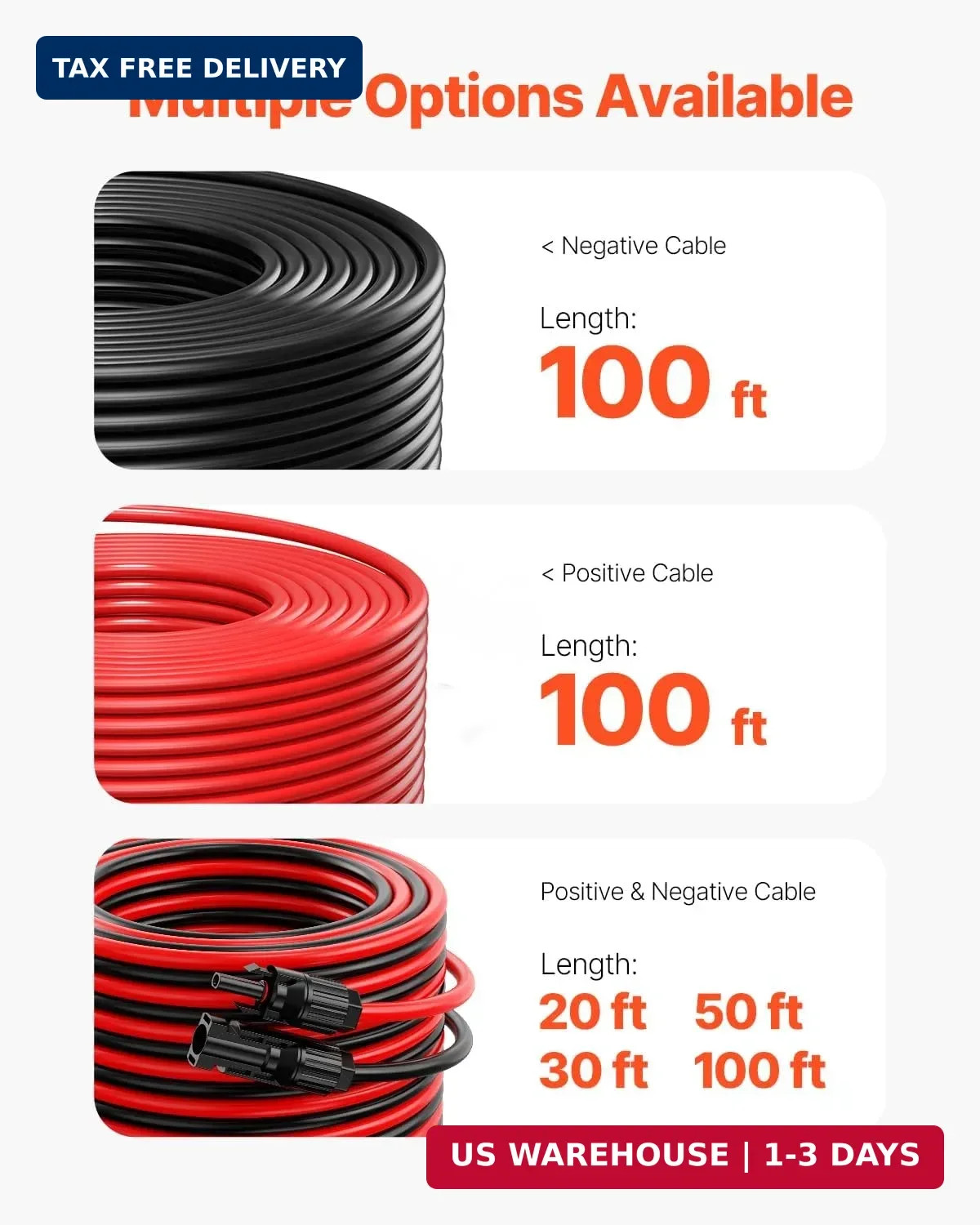 VEVOR 100FT Solar Cable 10AWG, Solar Panel Extension Wire 6mm² PV Cable with Wat