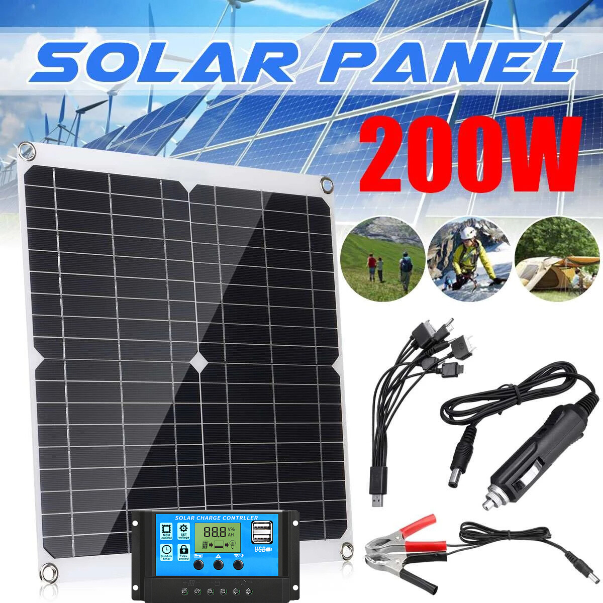 200 Watts Solar Panel Kit 100A 12V Battery Charger with Controller Caravan Boat