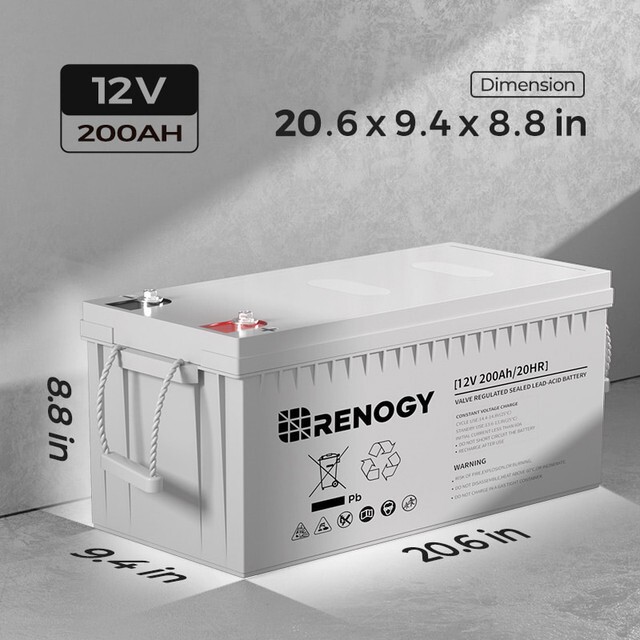 Renogy 12V 200AH Deep Cycle AGM Battery Rechargable for RV Solar Marine Off-Grid