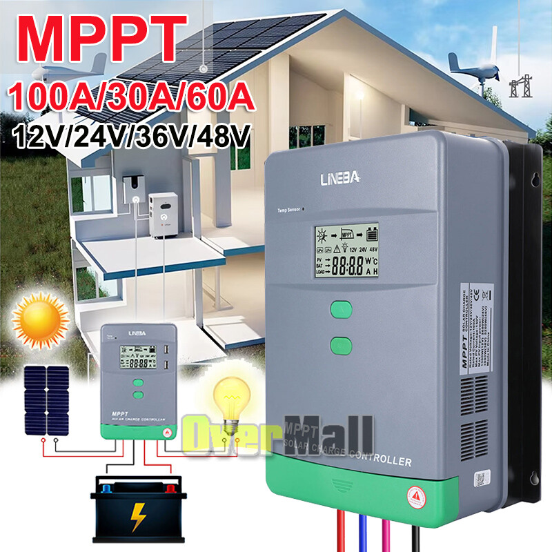 Solar Panel Regulator MPPT Charge Controller Auto Focus Tracking 30-100A 12V/24V