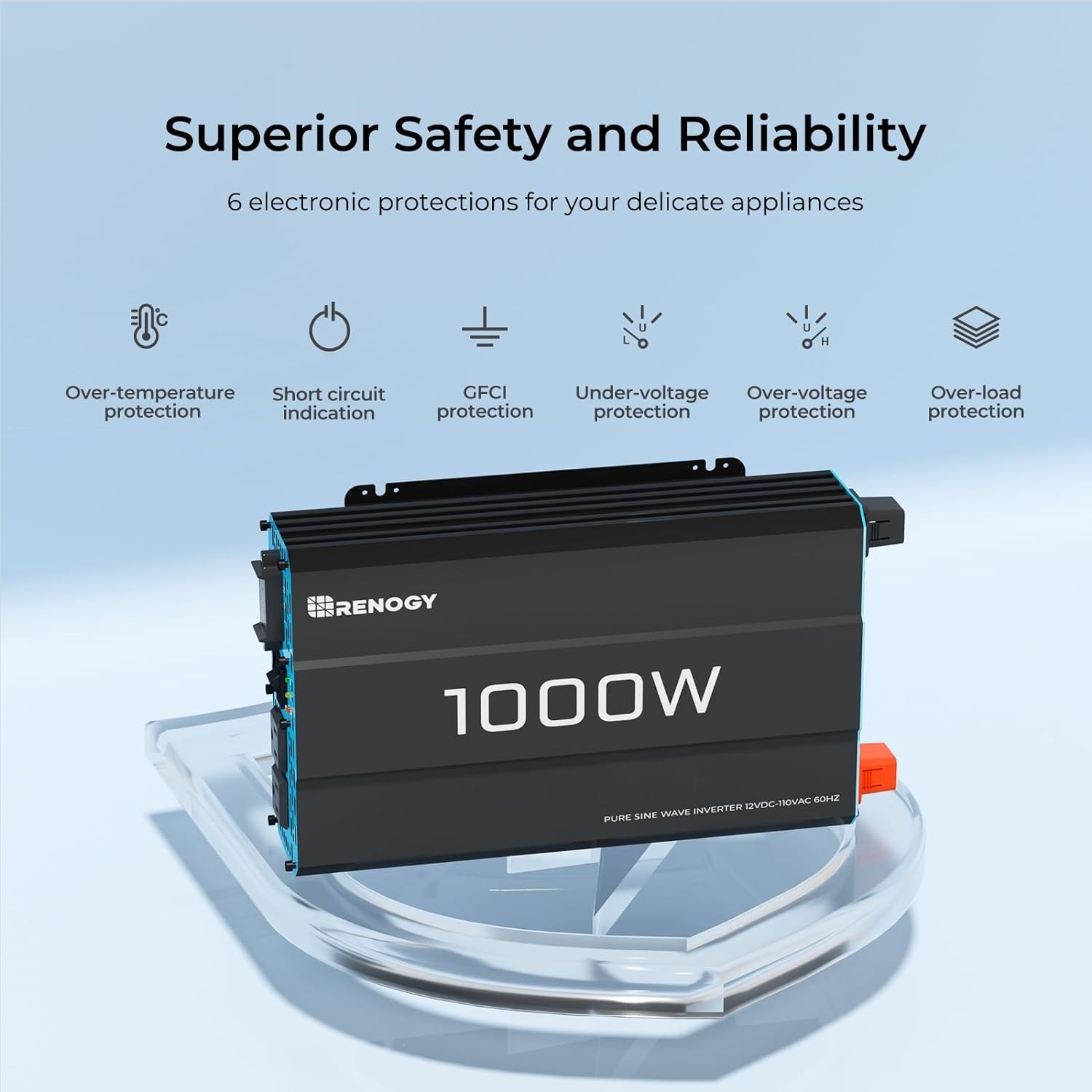 Portable 1000W Off-Grid Inverter – 12V to 120V AC Power with Safety Features