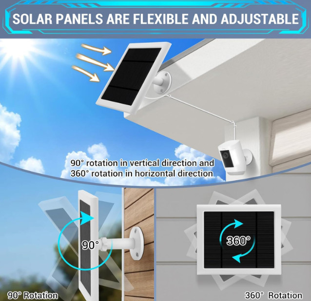 Panel solar IP65 para cámaras exteriores con cable largo, resistente al agua.