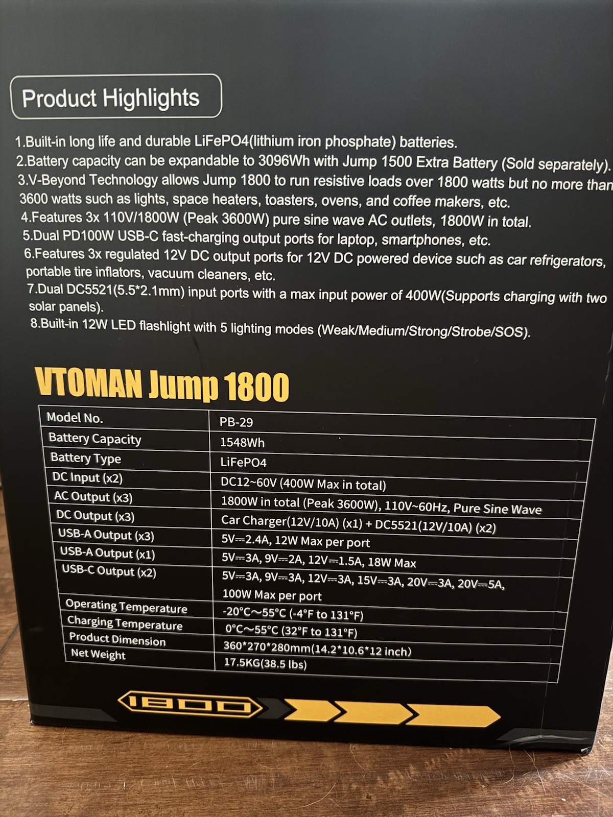 VTOMAN Jump 1800 Portable Power Station 1800W 1548Wh LFP Generator New $600