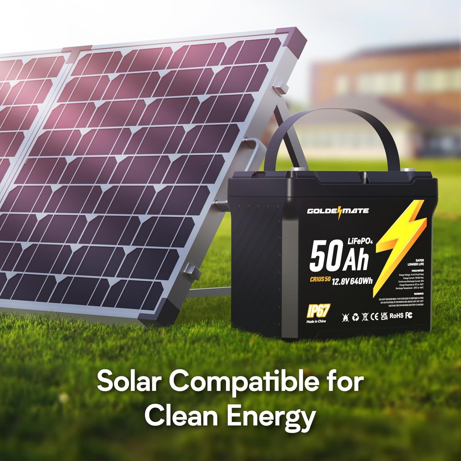GOLDENMATE 12V 50Ah LiFePO4 Battery IP67 Waterproof Lithium Deep Cycle 640Wh