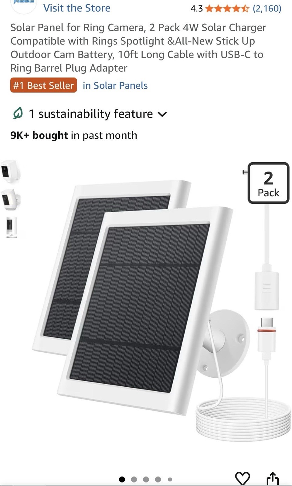 Solar Panels For Cameras Usb-c And Barrel 4 Watt 10 Ft Cable