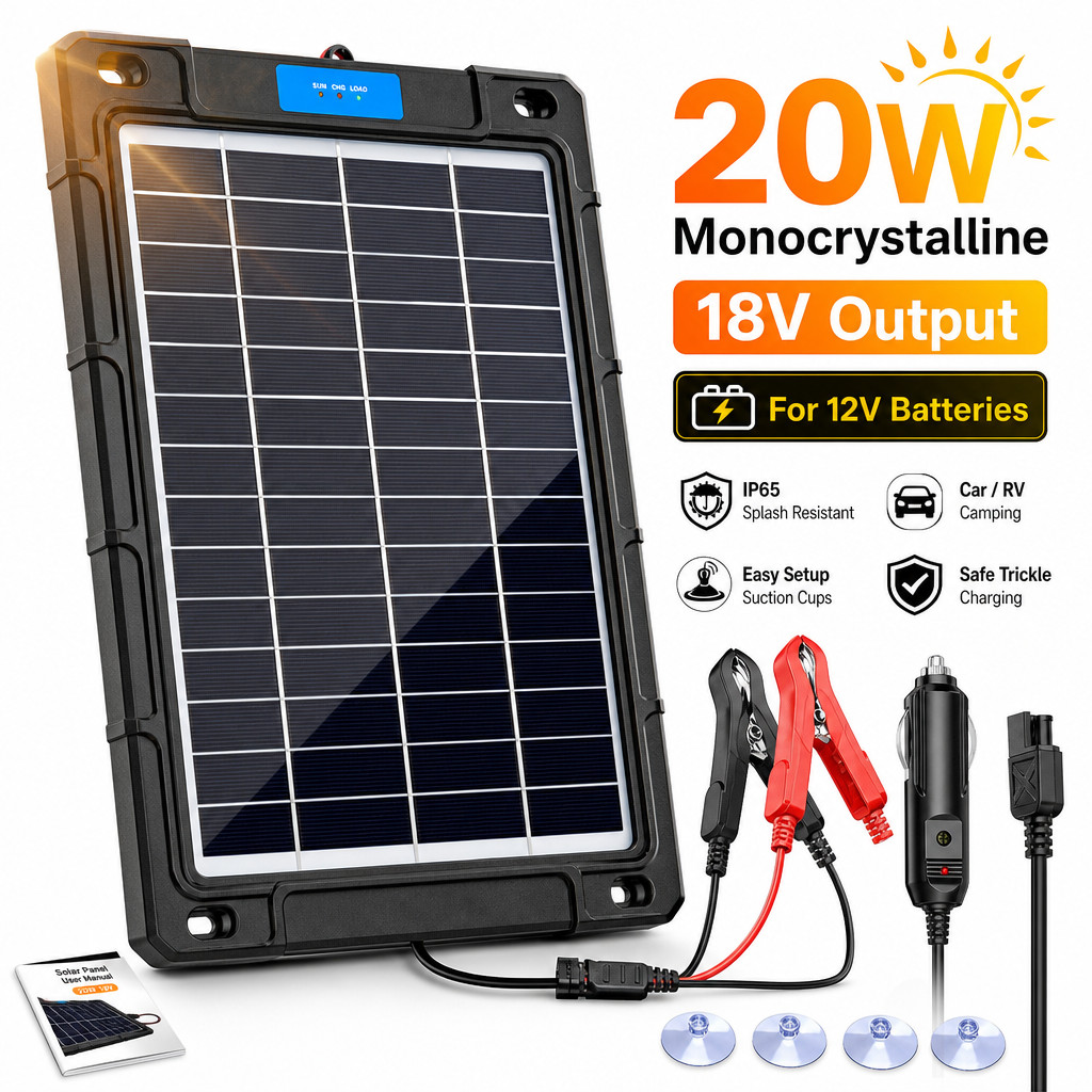 20W Solar Panel 12V Solar Battery Maintainer Trickle Charger Kit for Boat Car RV