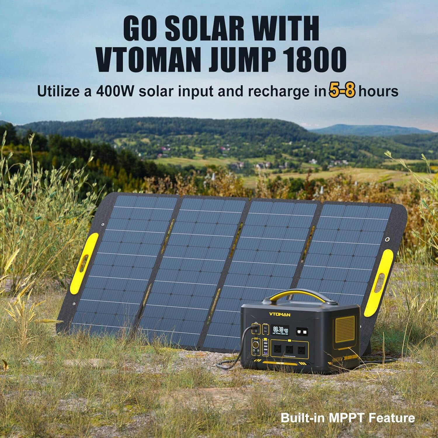 Portable VTOMAN 1800W Power Station LiFePO4 Battery Solar Generator for Camping