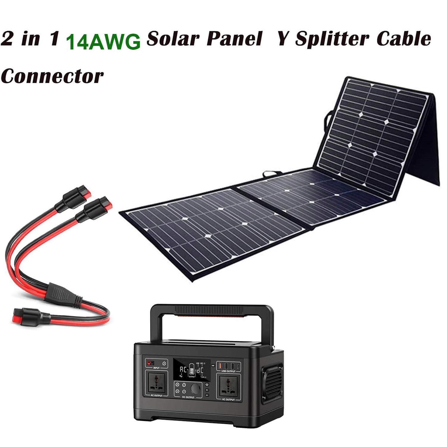 Solar Panel 1 to 2 Splitter Cable for Portable RV Generator Power Station 14AWG