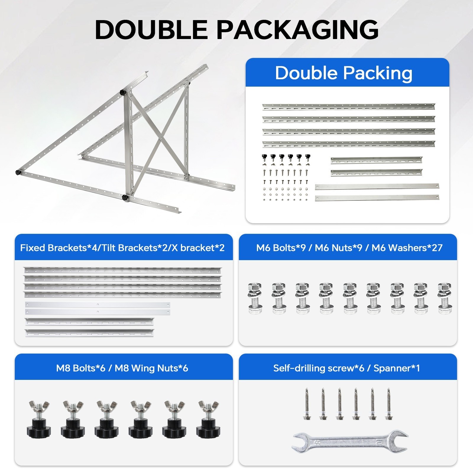 4 Sets 45in Solar Panel RV Tilt Mount Brackets kit Roof Surface Adjustable Frame