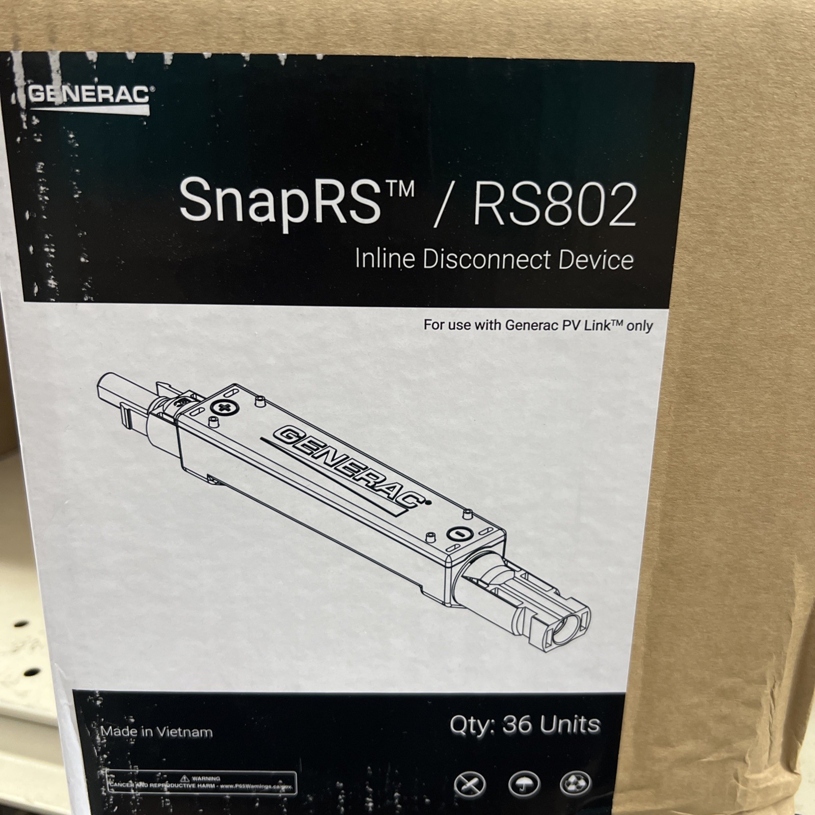 Generac SnapRS RS802 Inline Disconnect Device Brand New Sealed Box Of 36 Units