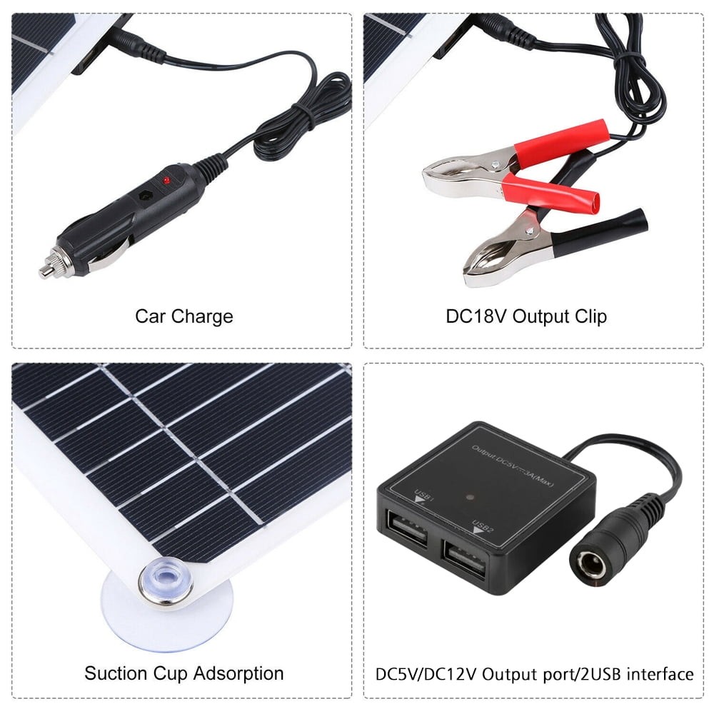 200 Watt Portable Solar Panel Charger W/ Charge Controller,100A Starter Kit US