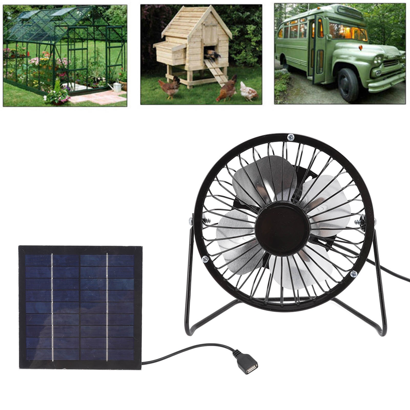 Mini Portable Solar Powered Panel Fan USB Cooling Fan for Greenhouse Trailers