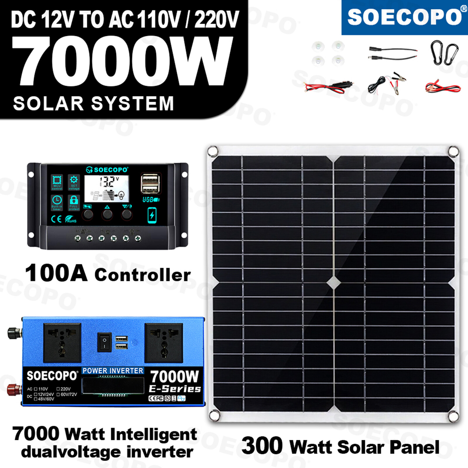 7000W Complete Solar Panel Kits Solar Power Generator 100A Home 110V/220V Syst