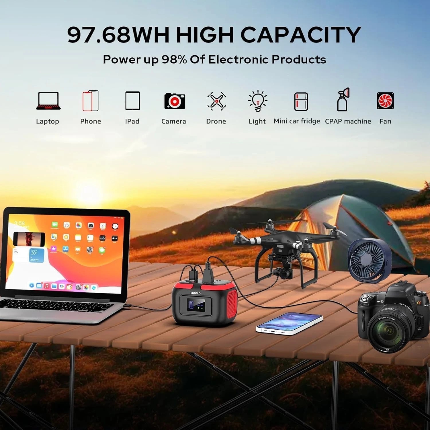 Portable Solar Generator with LED Light & Advanced Safety for Outdoor Adventures