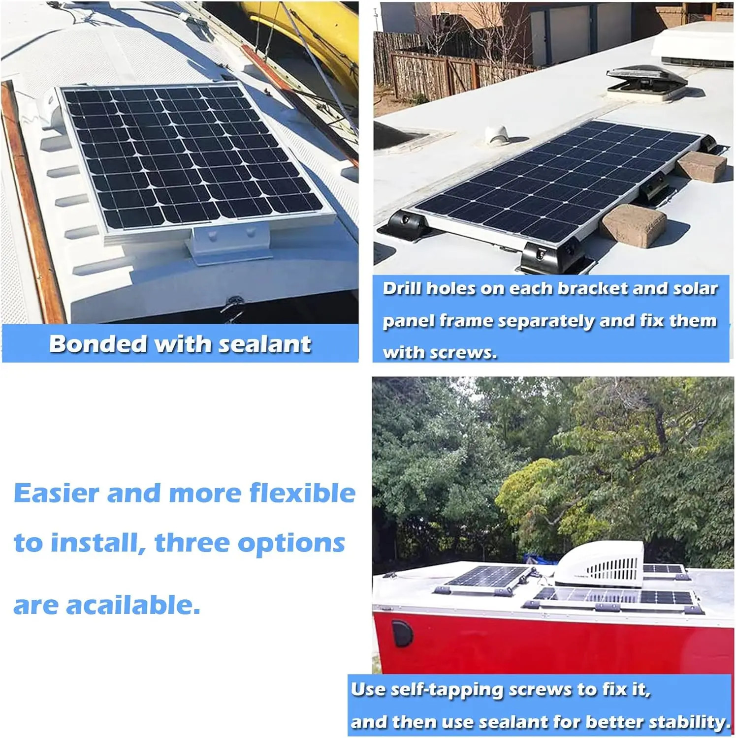 Solar Panel ABS Plastic Mounting Bracket with 5 Non Drilling Corner Kits, RV Mar