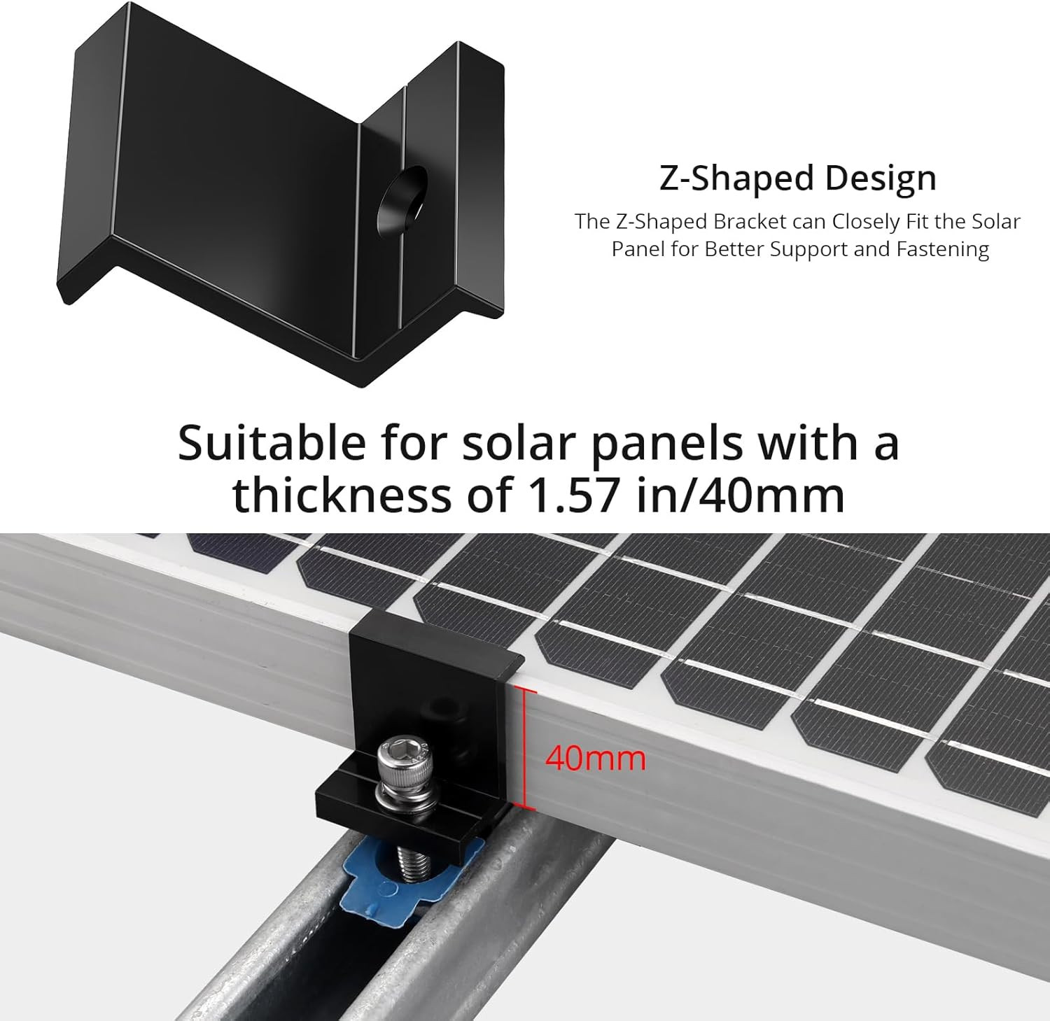 10-Pack Solar Panel End Clamps for Unistrut, Aluminum Mounting Kit, Black