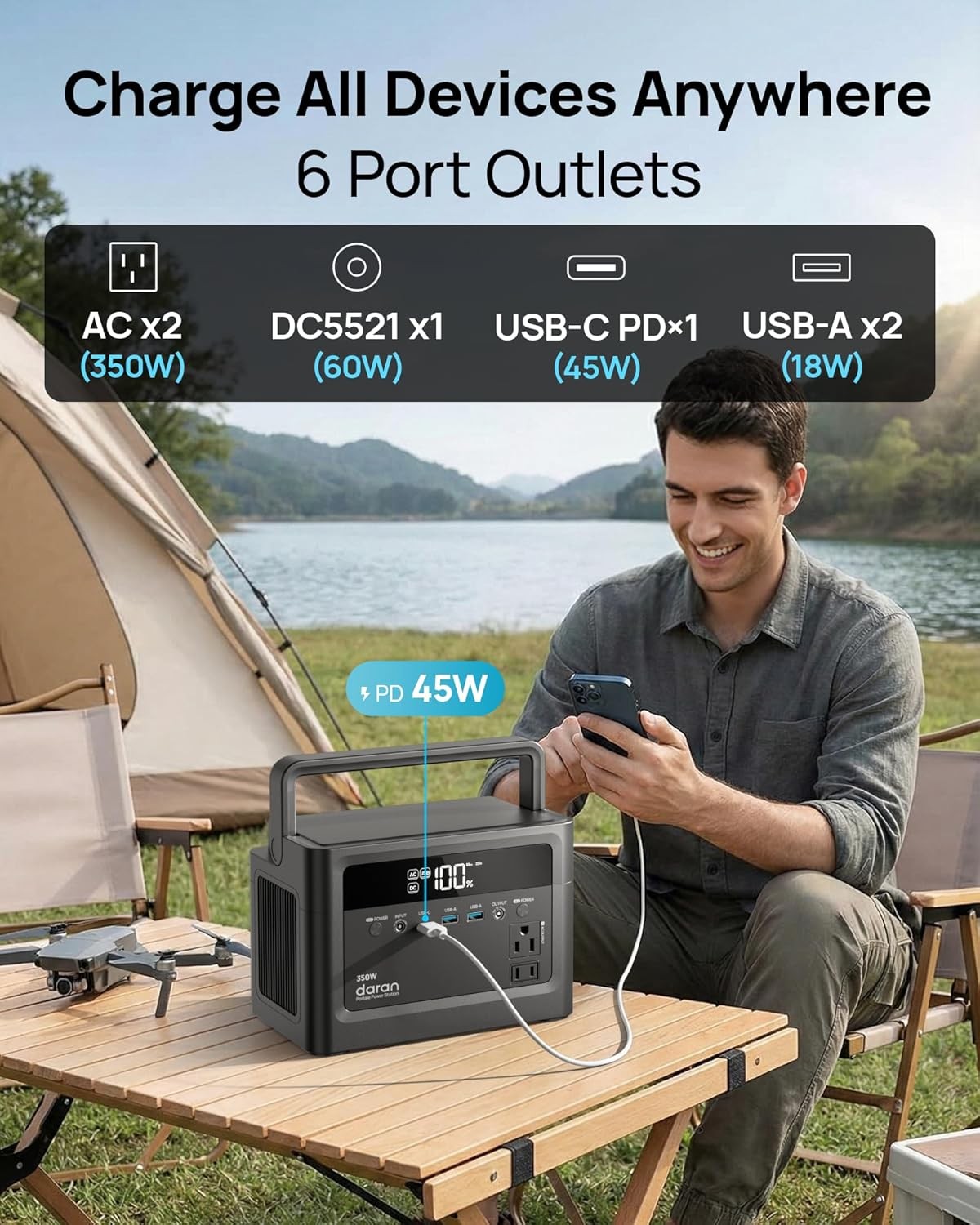 Portable Power Station 2026 700W Surge 288Wh LiFePO4 Battery