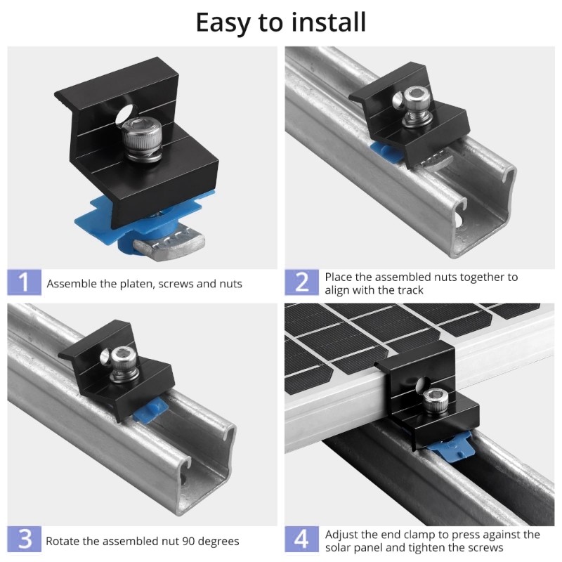 10Pcs Aluminum Alloy Adjustable Solar End Clamp Solar Panel Mounting Bracket
