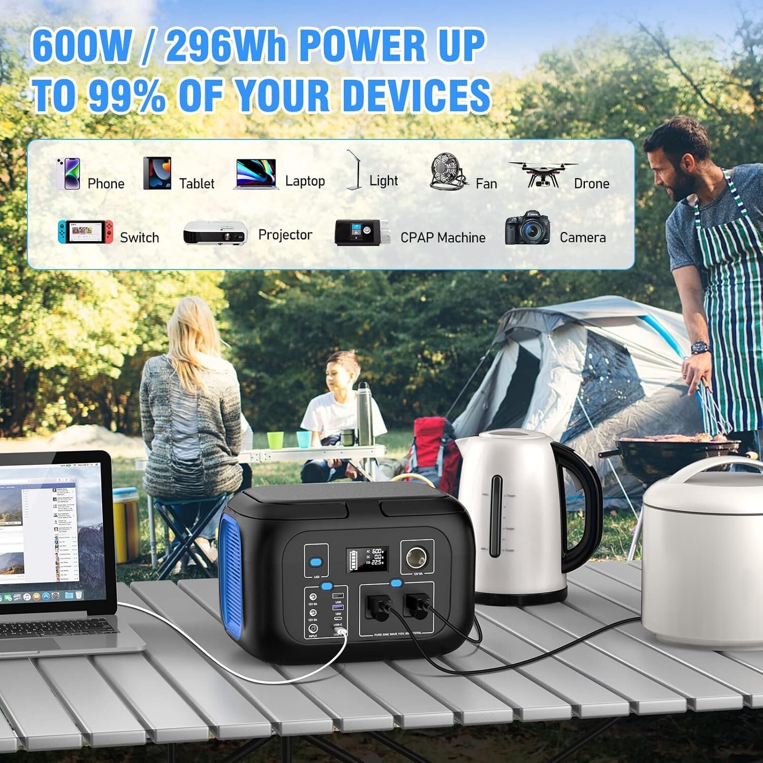 600W Portable Power Station – 296Wh Solar Generator with 9 Outputs & Fast Charge