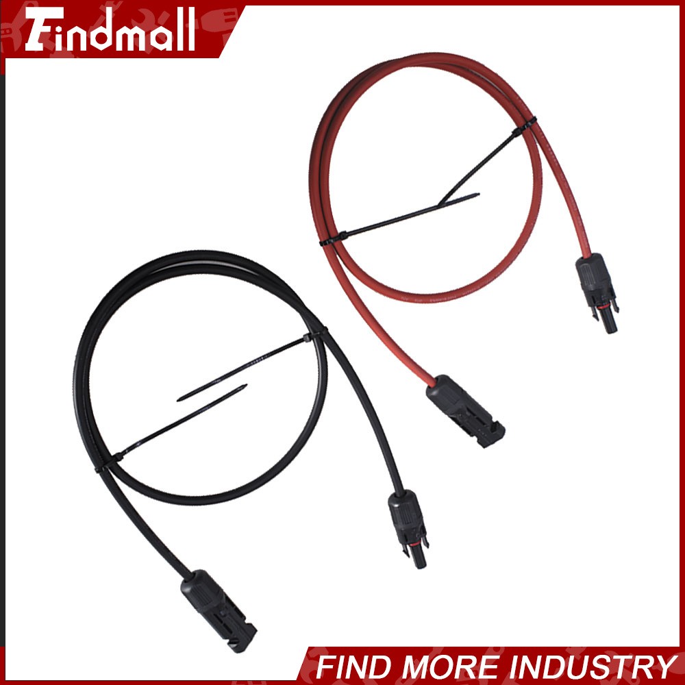 Findmall 1 Pair 3FT Black+Red Solar Panel Extension Cable Wire Connector 10 AWG