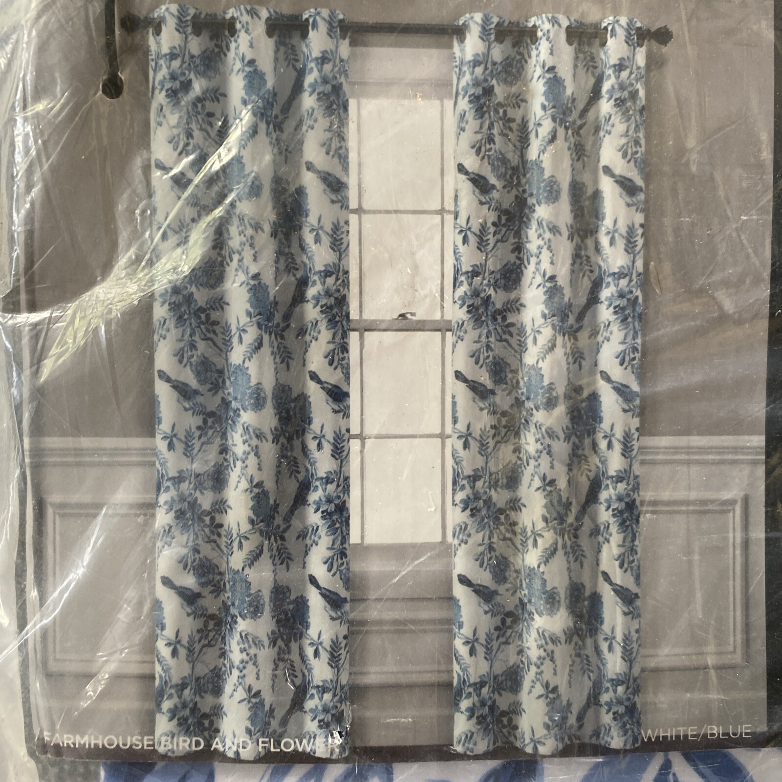 Farmhouse Bird and Flower Insulated Grommet Blackout Window Curtain Panel Pair,.