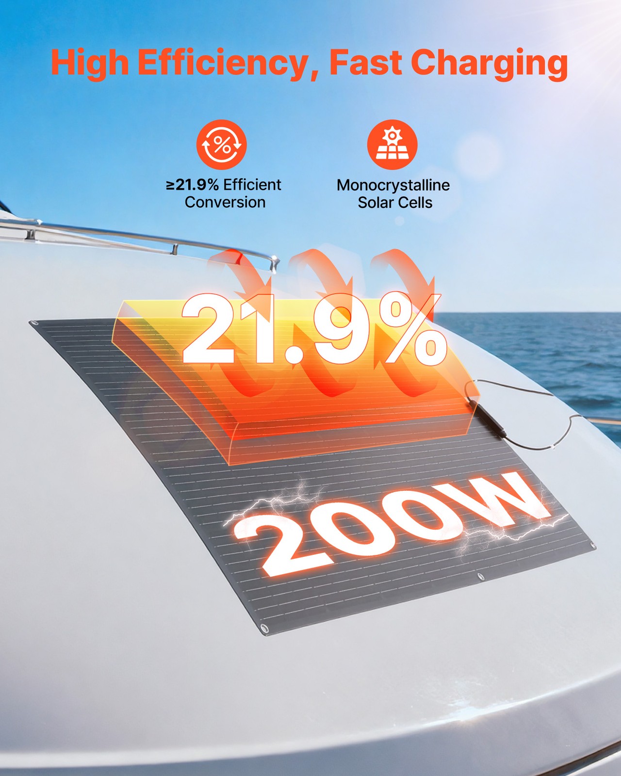VEVOR Flexible Solar Panel 200W Bendable Monocrystalline Solar Off-Grid Charger