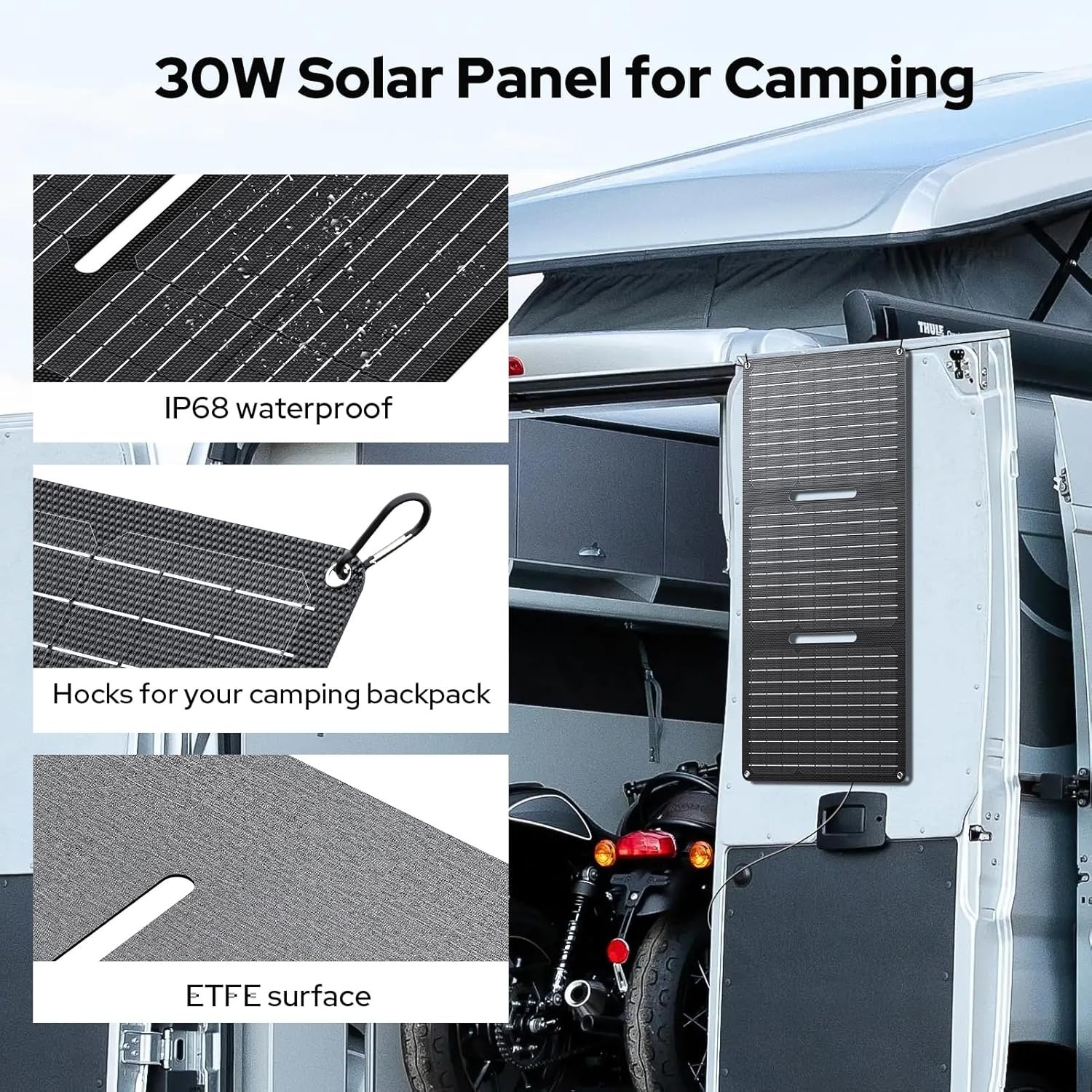 30W Solar Panel Charger with QC3.0 USB & DC Output