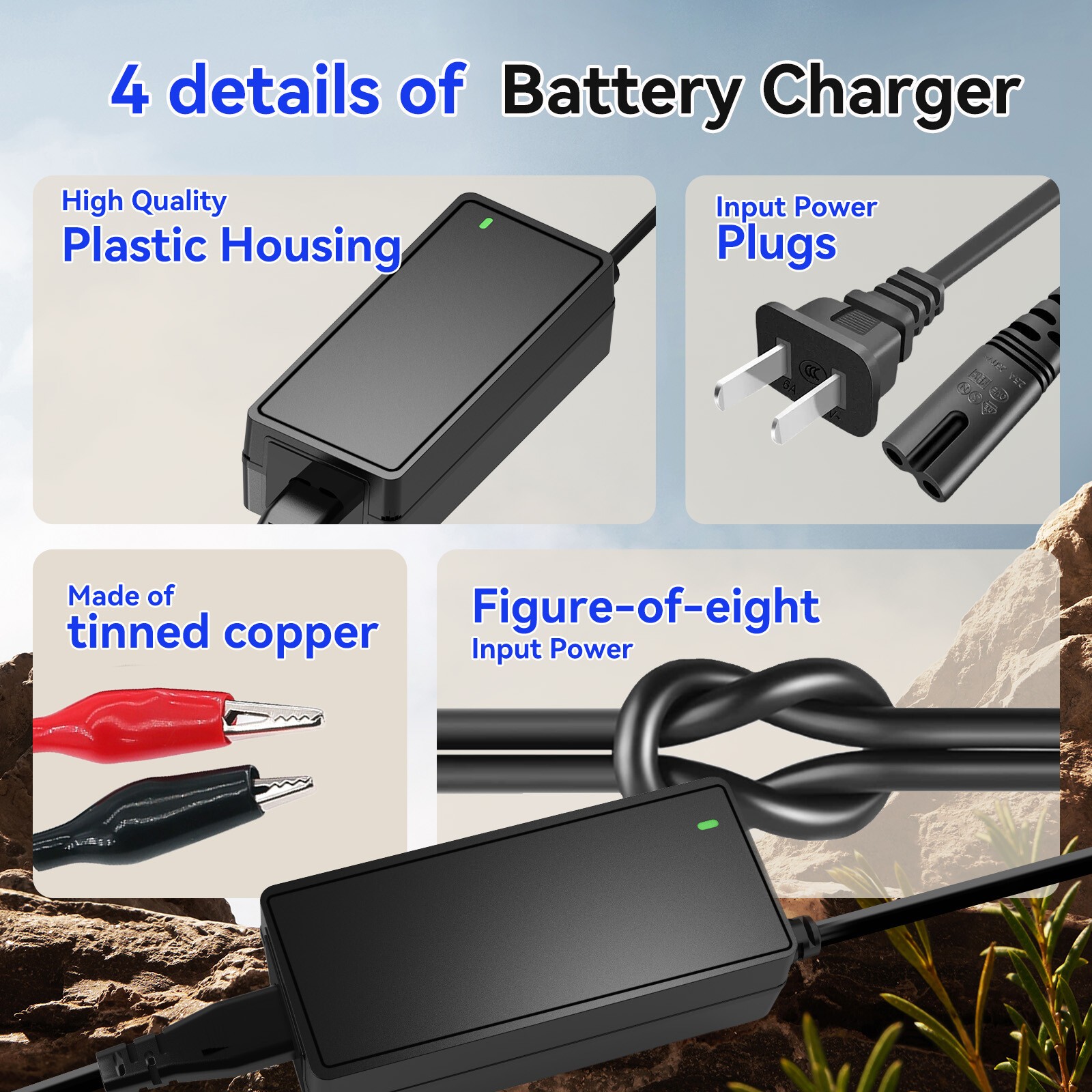WattCycle 14.6V 5A Smart Charger for 12V LiFePO4 Lithium Iron Phosphate Battery