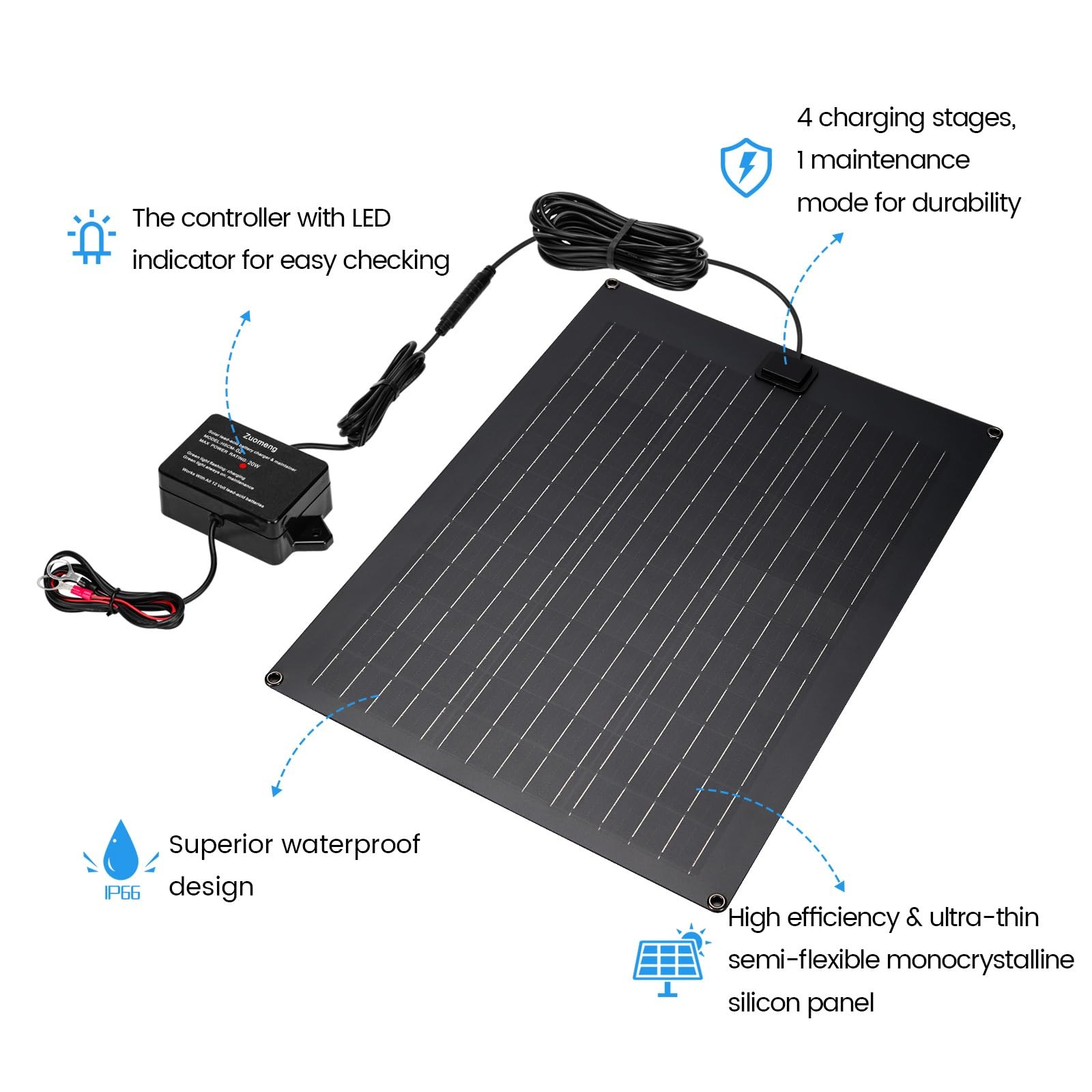 Solar Battery Charger Maintainer, Zuomeng 20W Solar Panel Kit for Dump Traile…