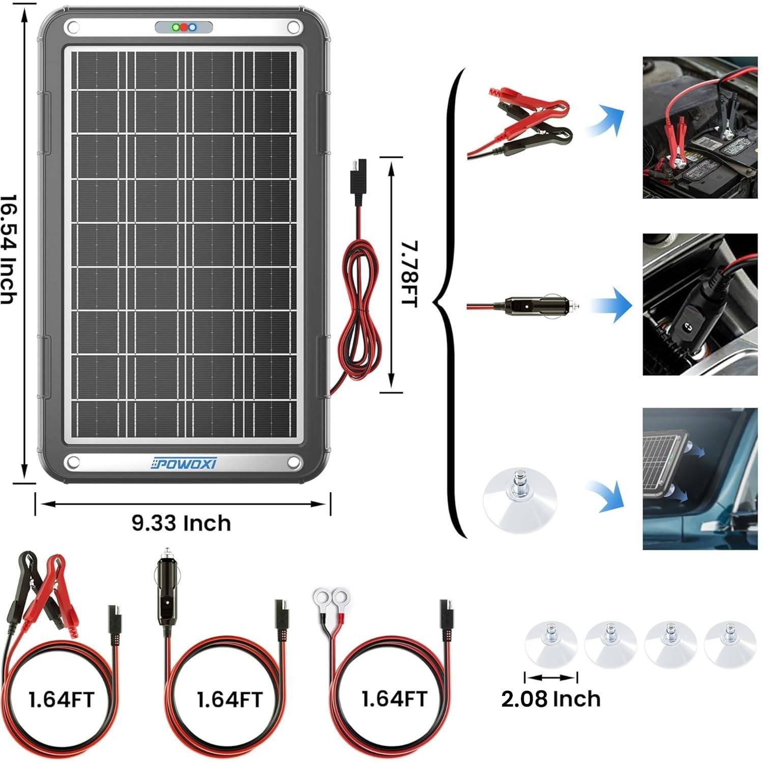 12V Solar Car Battery Charger – 15W Trickle Charger Maintainer for RV, Boat, Mot