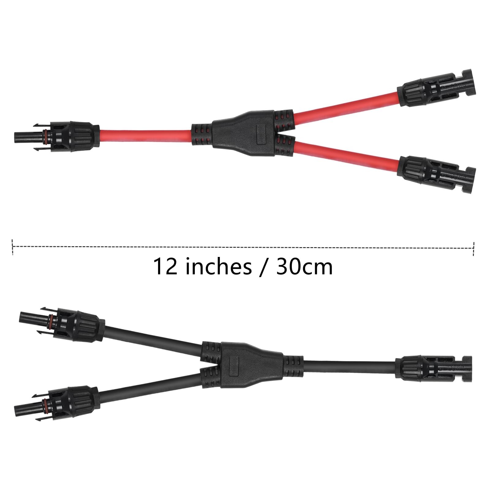 Solar Connector Y Branch 2 to 1 Parallel 10 AWG Copper PV Cable Red Black