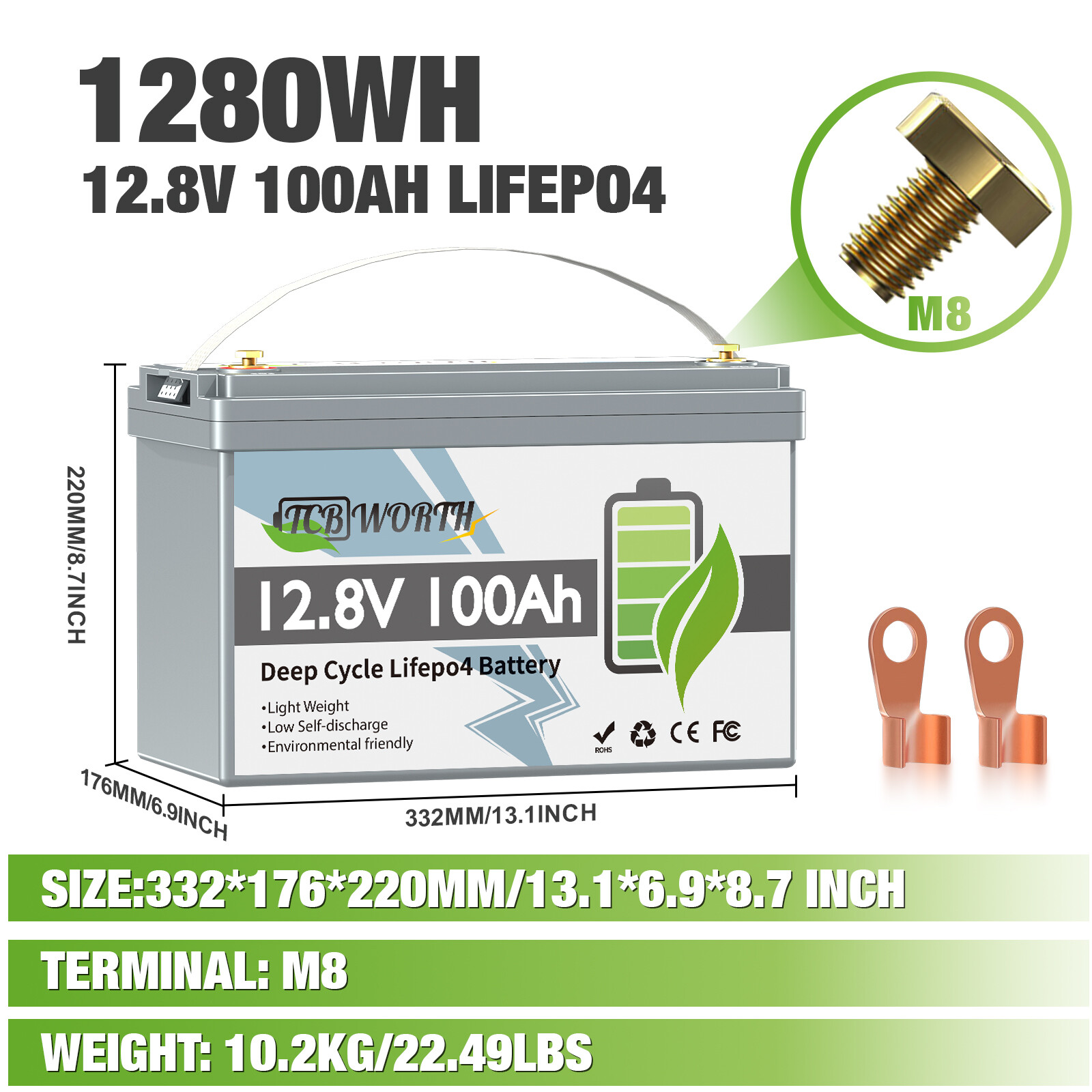 12V 100Ah LiFePO4 Lithium Battery BMS for Solar RV Off-grid Trolling Motor Boat
