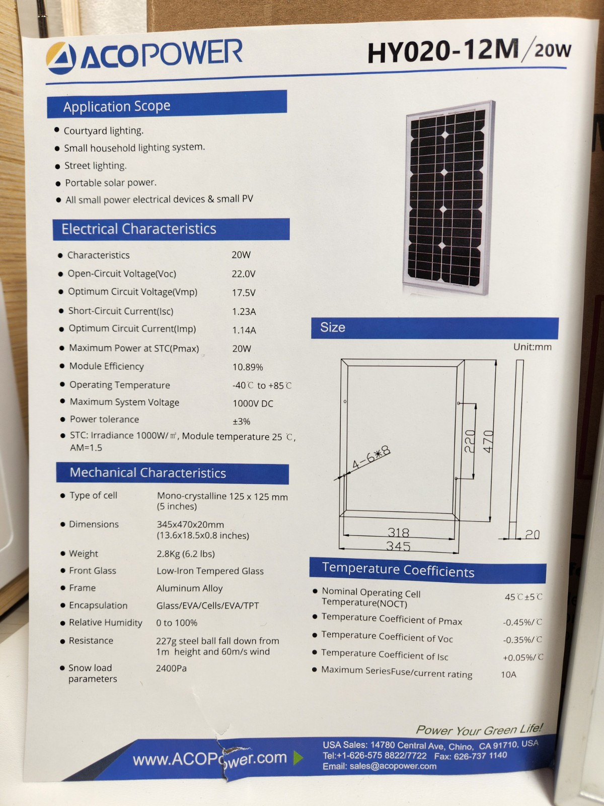 2 ACOPOWER HY020-12M / 20 Watt Solar Panels 1 Sealed 1 Open