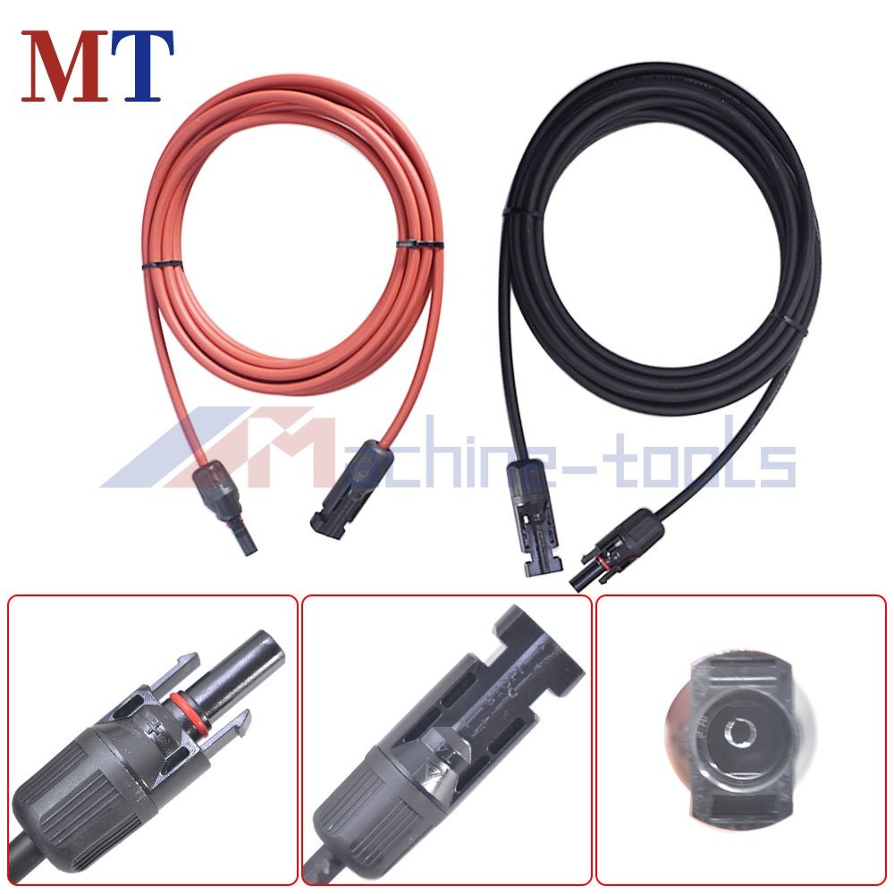 1 Pair 10 FT Black + Red 12 AWG Solar Panel Extension Cable Wire Connector