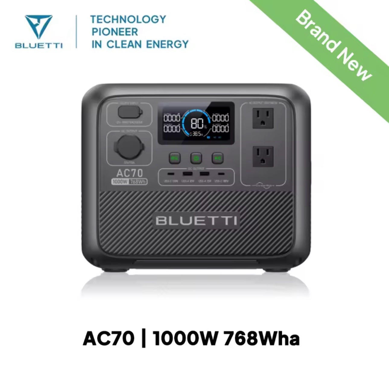 BLUETTI AC70 1000W 768Wh Portable Power Station Solar Generator for Fishing/Trip