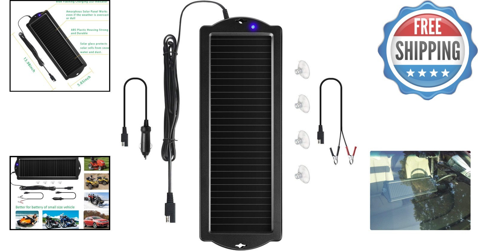 1.8W 12V Solar Charger with Battery Clamps – Eco-Friendly Maintenance Solution