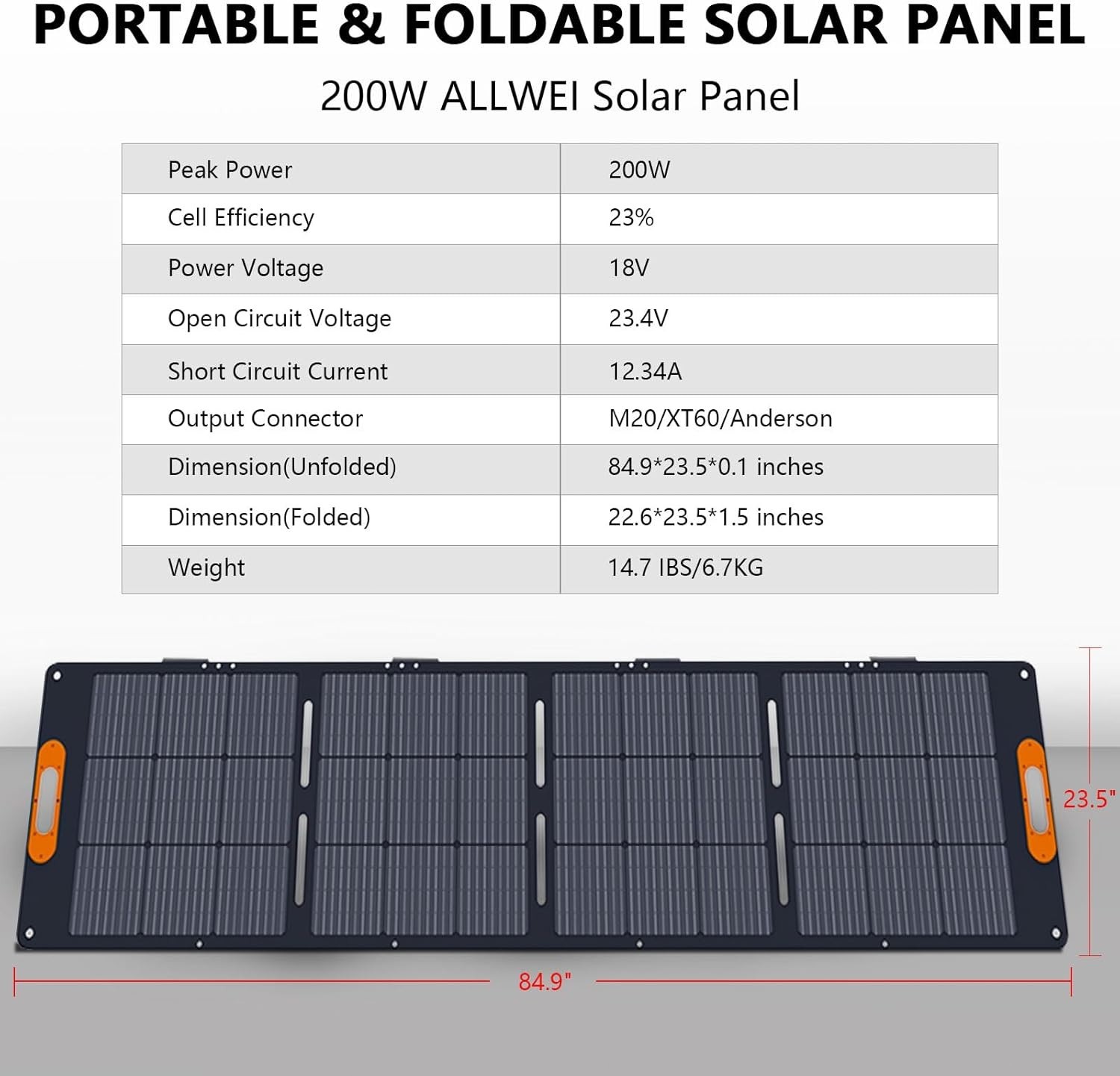ALLWEI 200W Waterproof Foldable Portable Solar Panel Power Backup for RV Camping