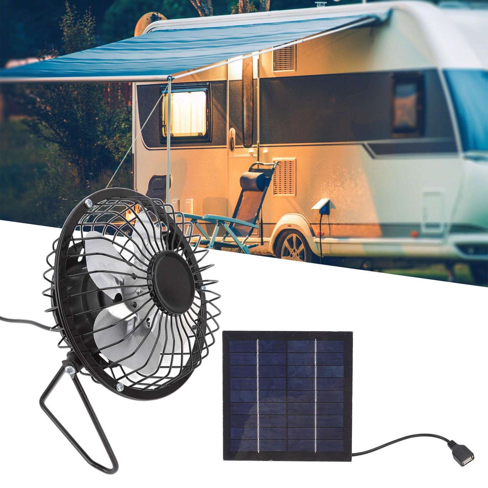 Portable Solar Panel Fan Mini USB Cooling Fan for Greenhouse RVs Camping Attic