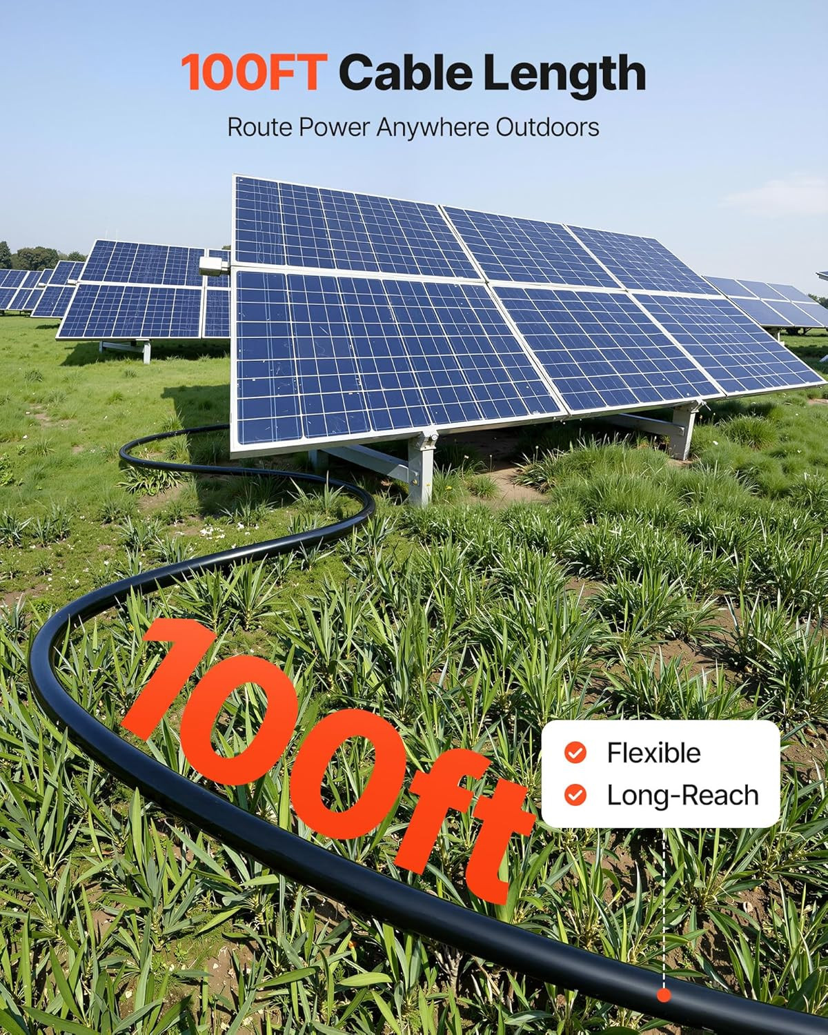 Solar Panel Wire, 100 Ft Black + 100 Ft Red Kit, 10 AWG (6 Mm²) Solar Panel Exte