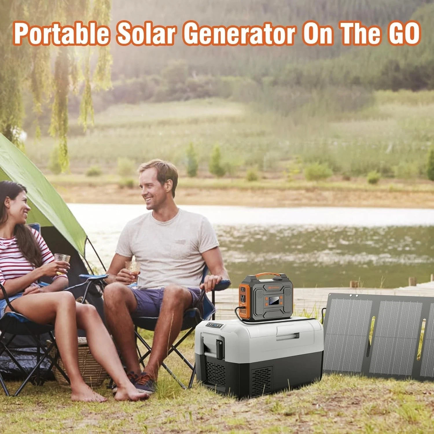 Portable Solar Generator 300w Power Station Foldable 60w Solar Panel New